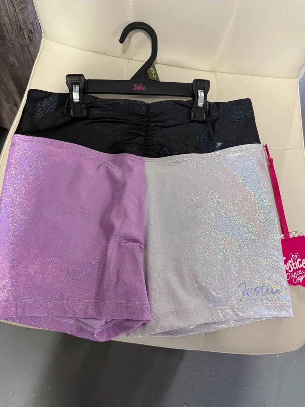 Justice Glitter Colorblock Shorts - Black, Lavender, Silver